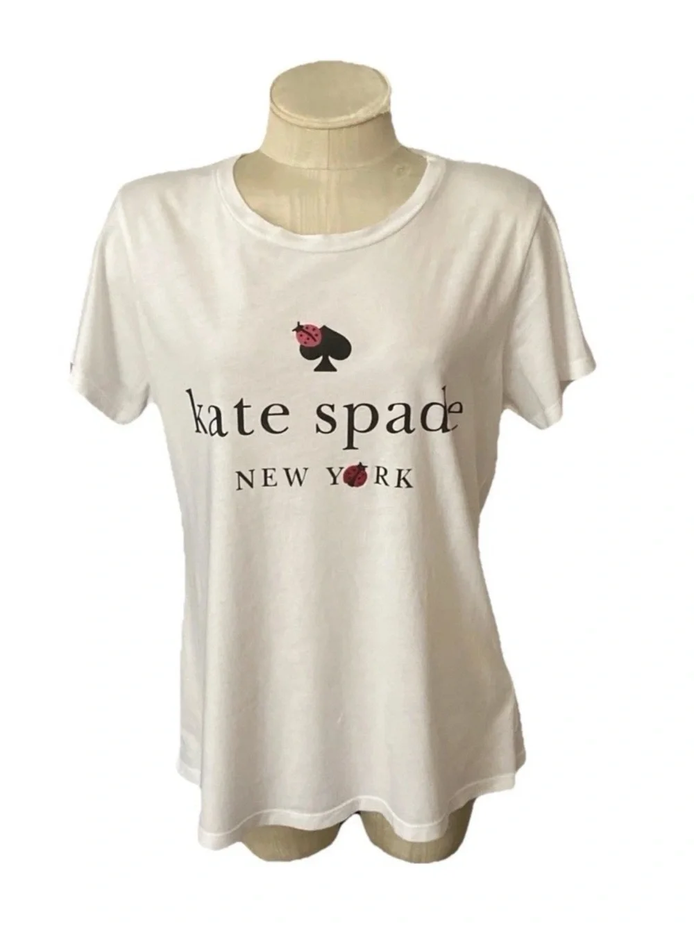KATE SPADE Wom L Ladybug Patch Logo Crew-Neck T-Shirt Top